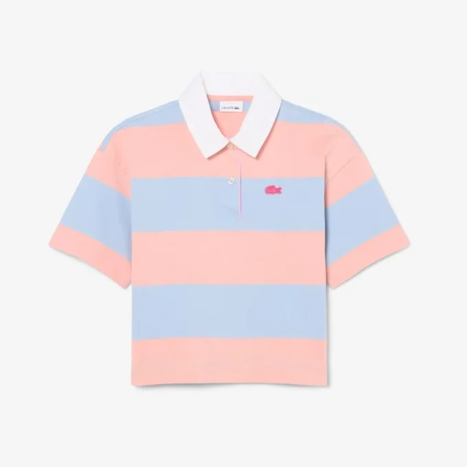 Bawełniana koszulka Polo w stylu rugby w paski, oversize Bawełniana koszulka Polo w stylu rugby w paski, oversize