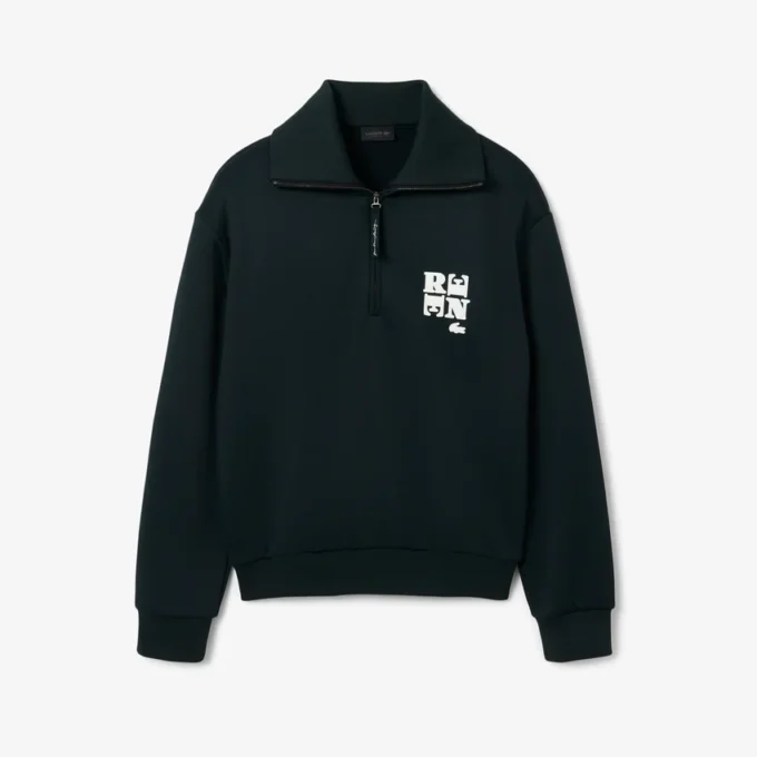 Bluza z wysokim kołnierzem, zamkiem błyskawicznym i naszywką z motywem z wybiegu Bluza z wysokim kołnierzem, zamkiem błyskawicznym i naszywką z motywem z wybiegu