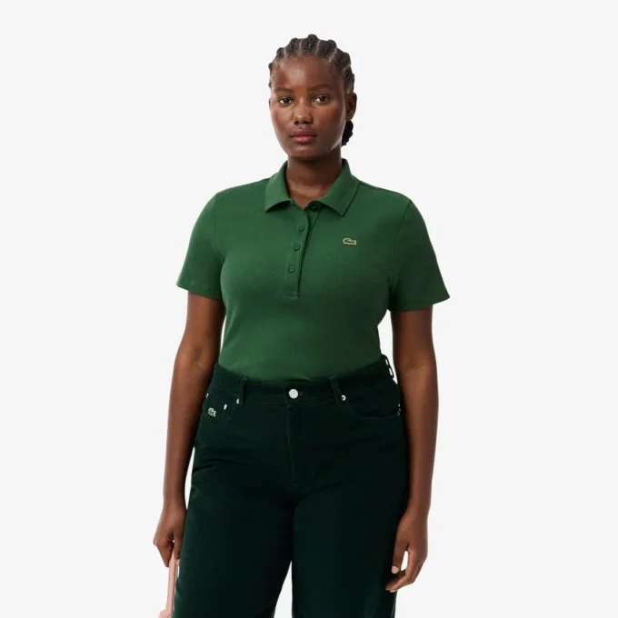 Damska koszulka Polo L.12.D Slim Fit z prążkowanej bawełny Damska koszulka Polo L.12.D Slim Fit z prążkowanej bawełny