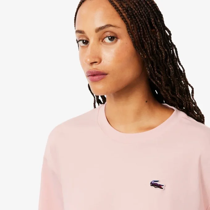 Damska koszulka z nadrukiem krokodyla w stylu relaxed fit Damska koszulka z nadrukiem krokodyla w stylu relaxed fit