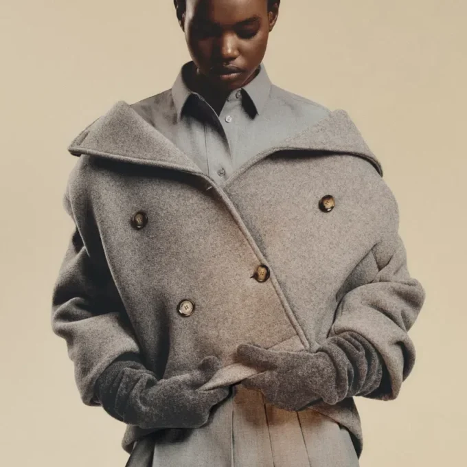 Damska krótka oversize’owa kurtka typu pea coat z mieszanki wełny The Blend Damska krótka oversize’owa kurtka typu pea coat z mieszanki wełny The Blend