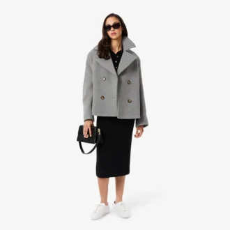 Damska krótka oversize’owa kurtka typu pea coat z mieszanki wełny The Blend