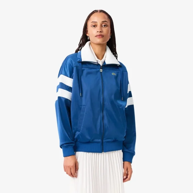 Damska oversizowa satynowa bluza w paski typu pointelle Damska oversizowa satynowa bluza w paski typu pointelle