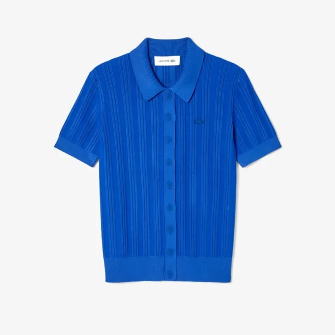 Damska sweter z prążkowanej dzianiny z kołnierzem Polo Damska sweter z prążkowanej dzianiny z kołnierzem Polo