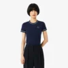 Damski T-shirt z dzianiny z kontrastowymi wykończeniami