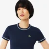 Damski T-shirt z dzianiny z kontrastowymi wykończeniami