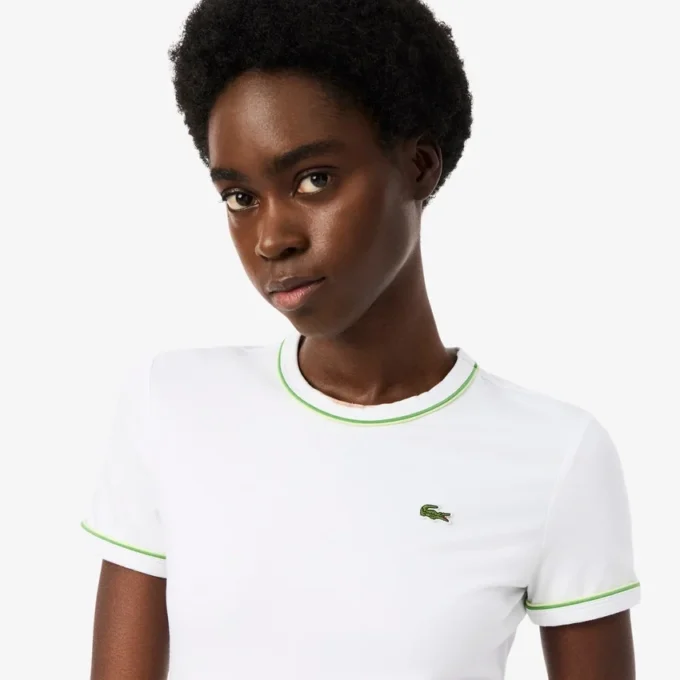 Damski T-shirt z dzianiny z kontrastowymi wykończeniami Damski T-shirt z dzianiny z kontrastowymi wykończeniami