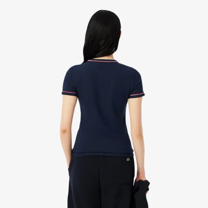 Damski T-shirt z dzianiny z kontrastowymi wykończeniami Damski T-shirt z dzianiny z kontrastowymi wykończeniami