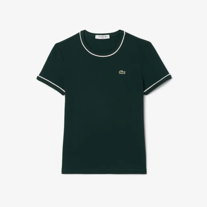 Damski T-shirt z dzianiny z kontrastowymi wykończeniami