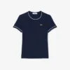 Damski T-shirt z dzianiny z kontrastowymi wykończeniami