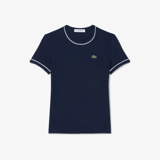 Damski T-shirt z dzianiny z kontrastowymi wykończeniami