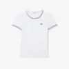Damski T-shirt z dzianiny z kontrastowymi wykończeniami