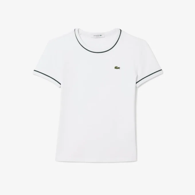 Damski T-shirt z dzianiny z kontrastowymi wykończeniami