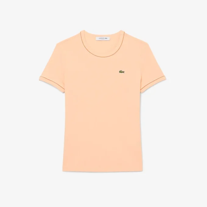 Damski T-shirt z dzianiny z kontrastowymi wykończeniami Damski T-shirt z dzianiny z kontrastowymi wykończeniami