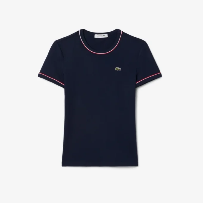 Damski T-shirt z dzianiny z kontrastowymi wykończeniami Damski T-shirt z dzianiny z kontrastowymi wykończeniami
