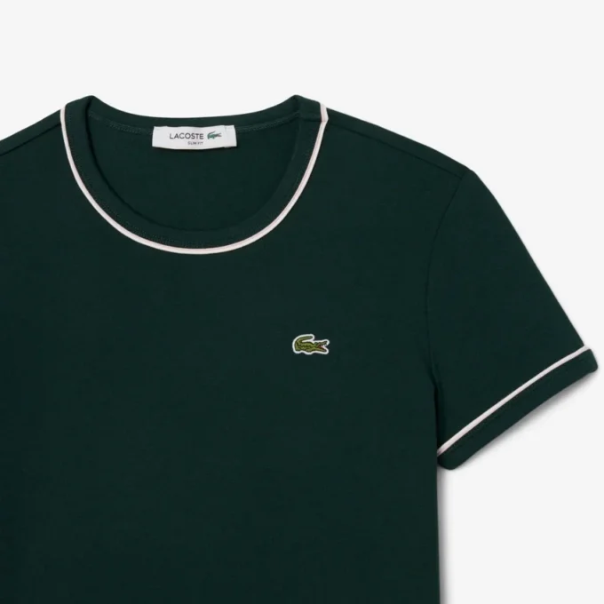 Damski T-shirt z dzianiny z kontrastowymi wykończeniami