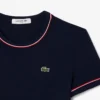 Damski T-shirt z dzianiny z kontrastowymi wykończeniami Damski T-shirt z dzianiny z kontrastowymi wykończeniami