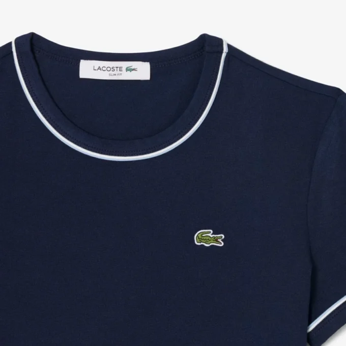 Damski T-shirt z dzianiny z kontrastowymi wykończeniami