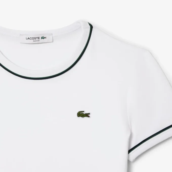 Damski T-shirt z dzianiny z kontrastowymi wykończeniami