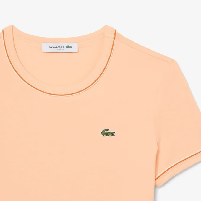 Damski T-shirt z dzianiny z kontrastowymi wykończeniami Damski T-shirt z dzianiny z kontrastowymi wykończeniami