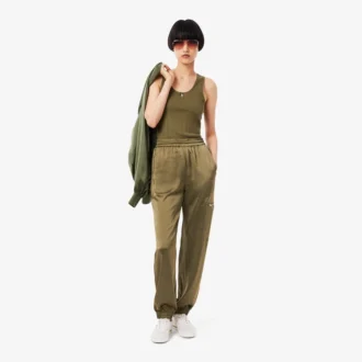 Damskie oversize’owe satynowe spodnie dresowe