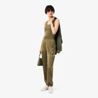 Damskie oversize’owe satynowe spodnie dresowe
