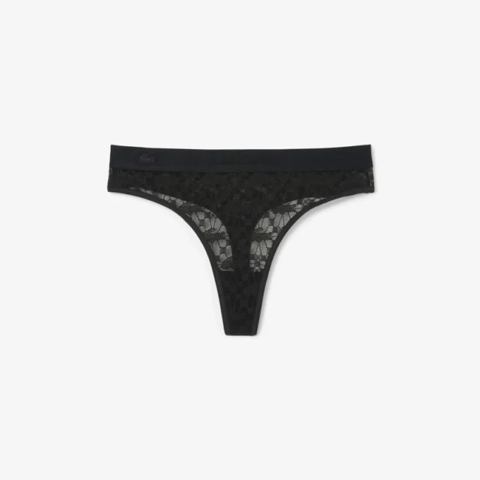 Koronkowe stringi z logo w pasie