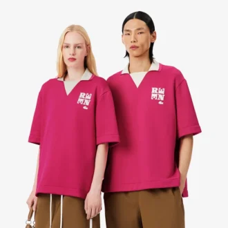 Koszulka Polo oversize z satyny z naszywką z wybiegu