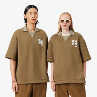 Koszulka Polo oversize z satyny z naszywką z wybiegu