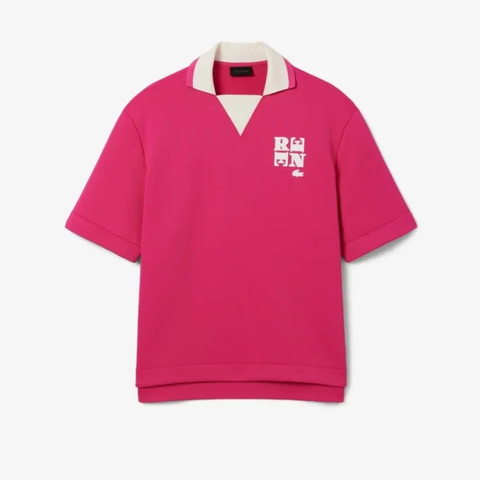 Koszulka Polo oversize z satyny z naszywką z wybiegu Koszulka Polo oversize z satyny z naszywką z wybiegu