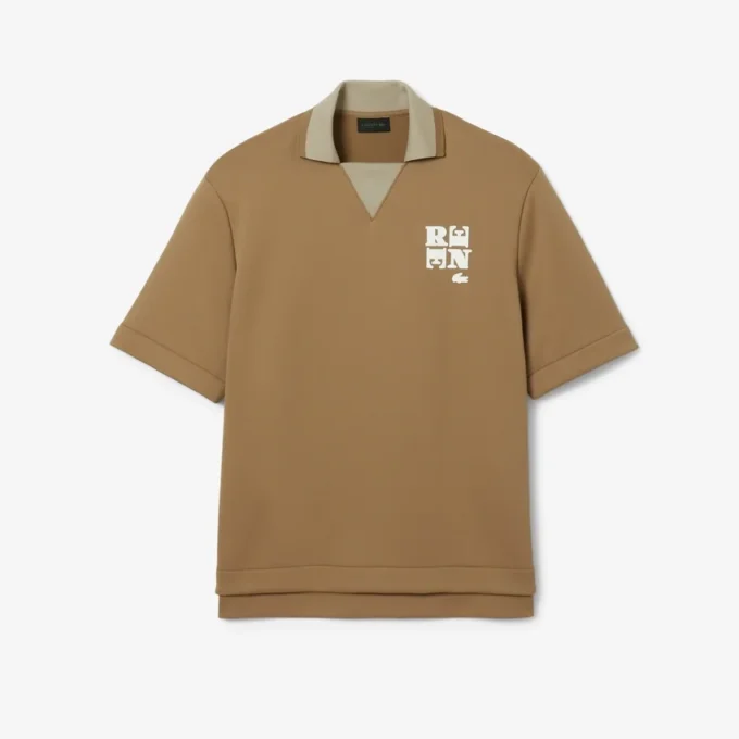 Koszulka Polo oversize z satyny z naszywką z wybiegu Koszulka Polo oversize z satyny z naszywką z wybiegu