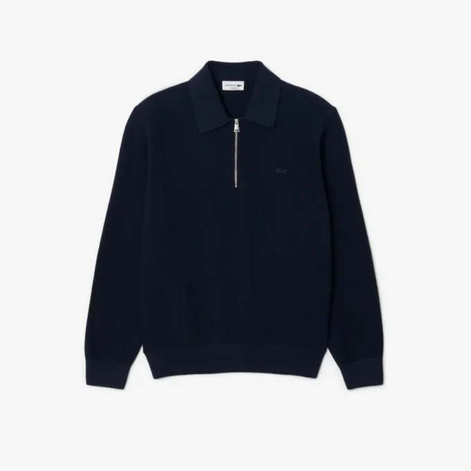 Męska bluza z kołnierzem Polo i zamkiem do połowy długości, wykonana z mieszanki bawełny i wełny Męska bluza z kołnierzem Polo i zamkiem do połowy długości, wykonana z mieszanki bawełny i wełny