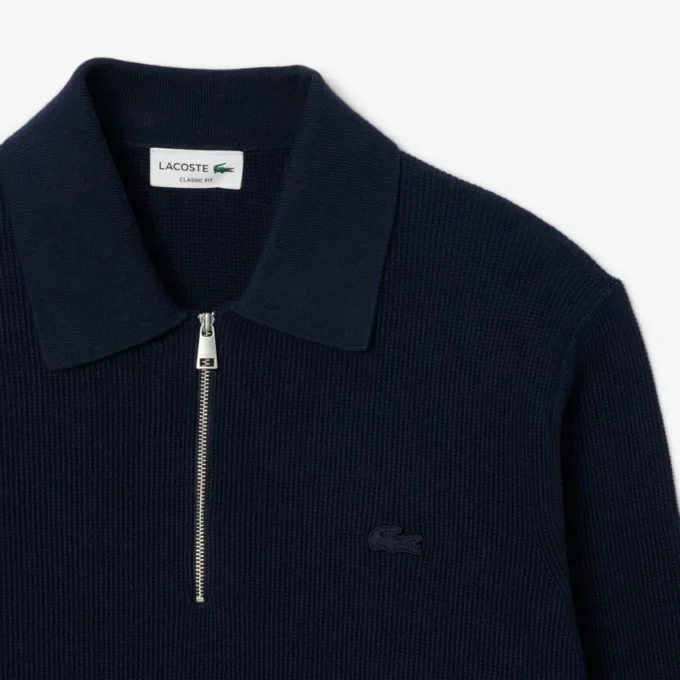 Męska bluza z kołnierzem Polo i zamkiem do połowy długości, wykonana z mieszanki bawełny i wełny Męska bluza z kołnierzem Polo i zamkiem do połowy długości, wykonana z mieszanki bawełny i wełny