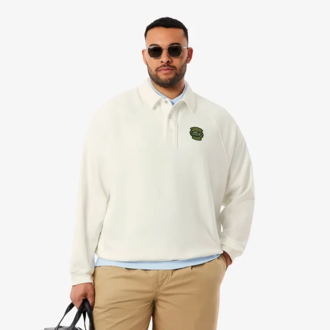 Męska bluza z polaru o luźnym kroju i kołnierzykiem Koszulki Polo Męska bluza z polaru o luźnym kroju i kołnierzykiem Koszulki Polo