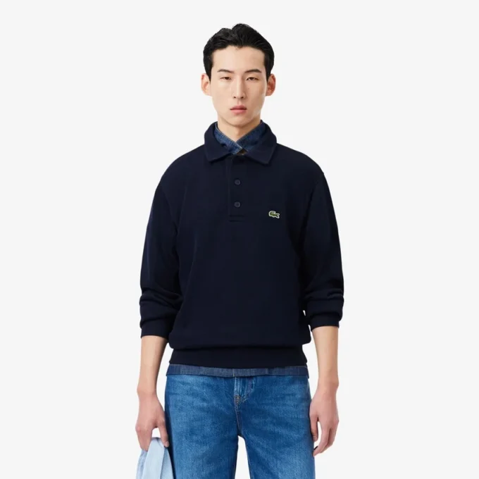 Męska bluza z prążkowanej bawełny z kołnierzem Koszulki Polo Męska bluza z prążkowanej bawełny z kołnierzem Koszulki Polo