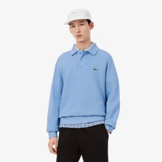 Męska bluza z prążkowanej bawełny z kołnierzem Koszulki Polo