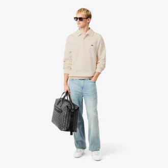 Męska bluza z prążkowanej bawełny z kołnierzem Koszulki Polo