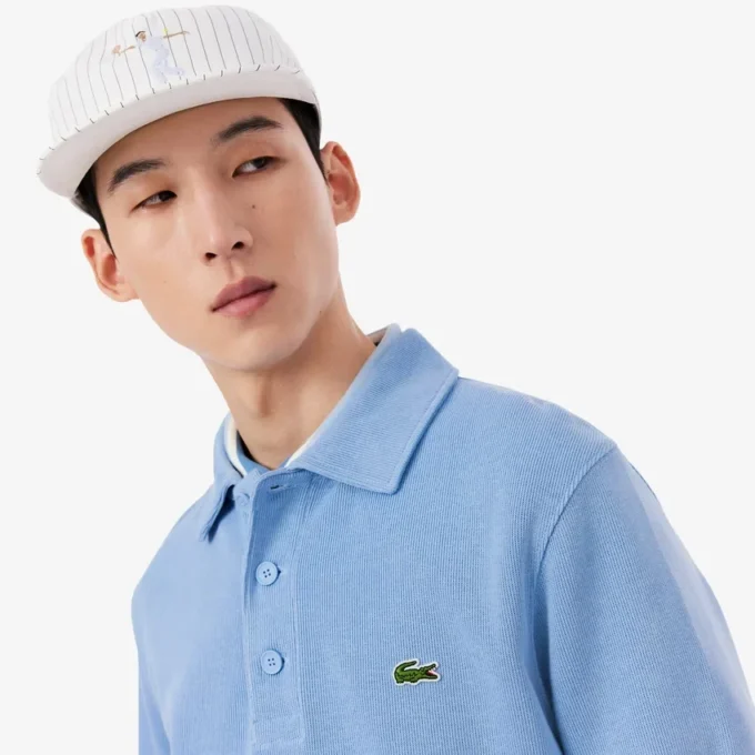 Męska bluza z prążkowanej bawełny z kołnierzem Koszulki Polo Męska bluza z prążkowanej bawełny z kołnierzem Koszulki Polo