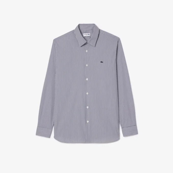 Męska koszula w paski o kroju slim fit z elastycznego materiału, zapinana na guziki Męska koszula w paski o kroju slim fit z elastycznego materiału, zapinana na guziki