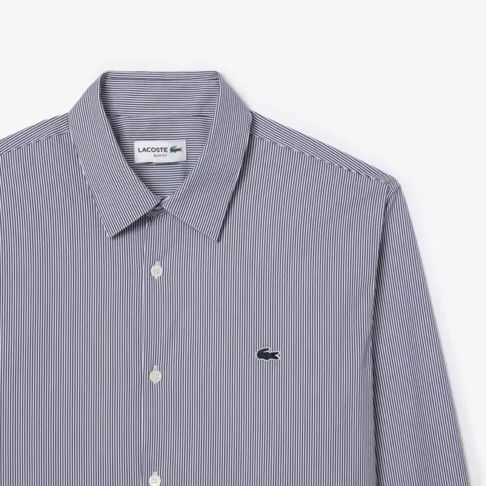 Męska koszula w paski o kroju slim fit z elastycznego materiału, zapinana na guziki Męska koszula w paski o kroju slim fit z elastycznego materiału, zapinana na guziki