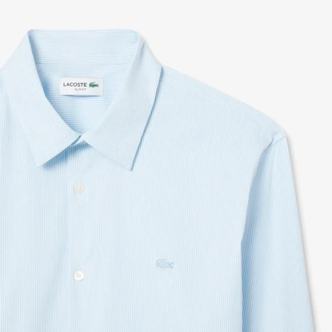 Męska koszula w paski o kroju slim fit z elastycznego materiału, zapinana na guziki Męska koszula w paski o kroju slim fit z elastycznego materiału, zapinana na guziki