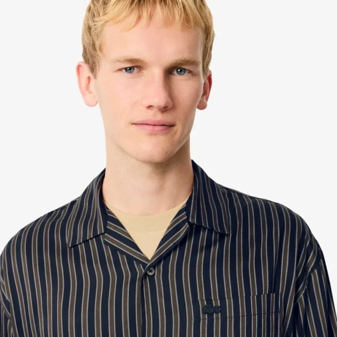 Męska koszula w paski z lyocellu o luźnym kroju Męska koszula w paski z lyocellu o luźnym kroju