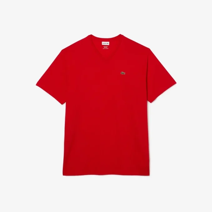 Męski bawełniany T-shirt z prążkowanym dekoltem w serek w wersji Tall