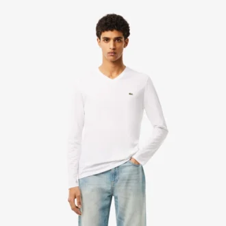Męski lekki T-shirt z bawełny Pima z dekoltem w serek