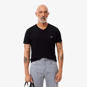 Męski lekki T-shirt z bawełny Pima z dekoltem w serek