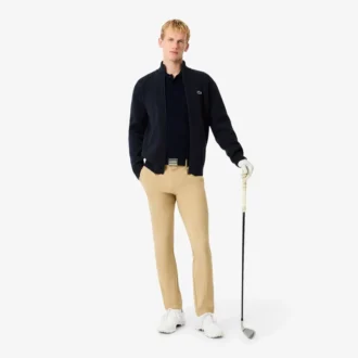 Męski sweter golfowy z prążkowanej dzianiny zapinany na zamek