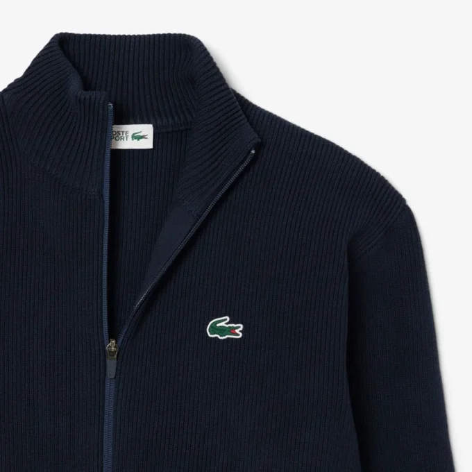 Męski sweter golfowy z prążkowanej dzianiny zapinany na zamek Męski sweter golfowy z prążkowanej dzianiny zapinany na zamek