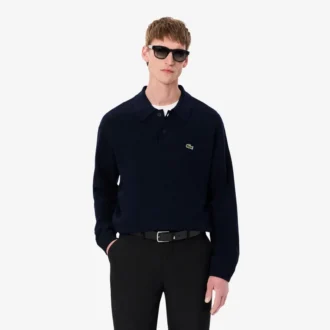 Męski sweter koszulki Polo z wełny o luźnym kroju