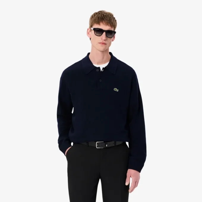Męski sweter koszulki Polo z wełny o luźnym kroju Męski sweter koszulki Polo z wełny o luźnym kroju