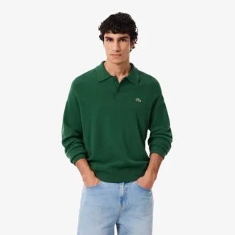 Męski sweter koszulki Polo z wełny o luźnym kroju Męski sweter koszulki Polo z wełny o luźnym kroju